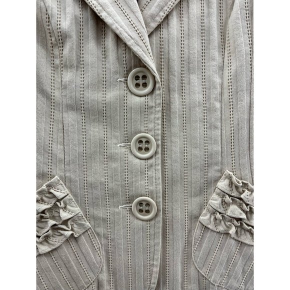 Nanette Lepore Womens Blazer Beige Stripe Long Sleeve Ruffle Pockets Stretch 6 - Picture 7 of 10